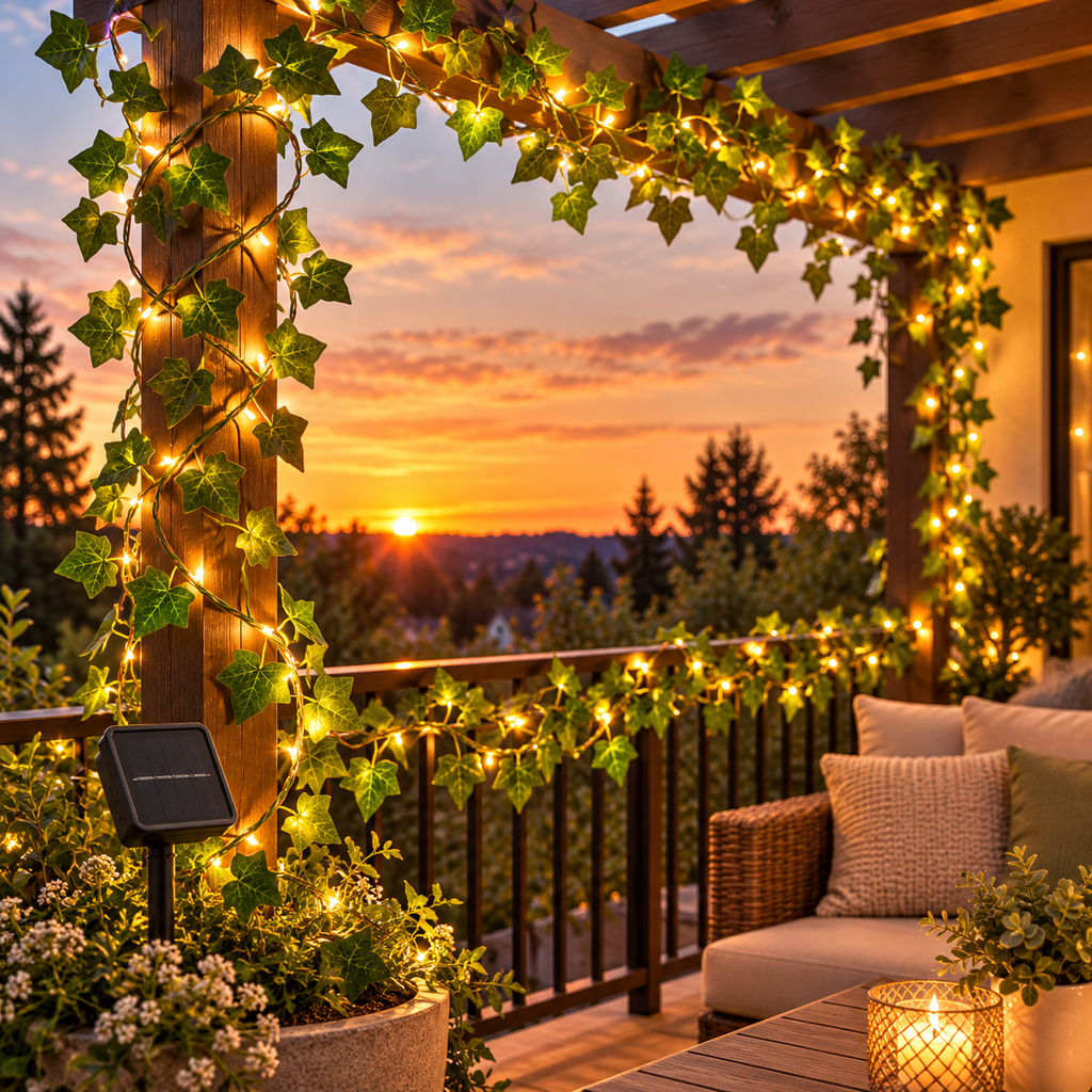 6ft 50 LED Solar Vine String Lights Porch