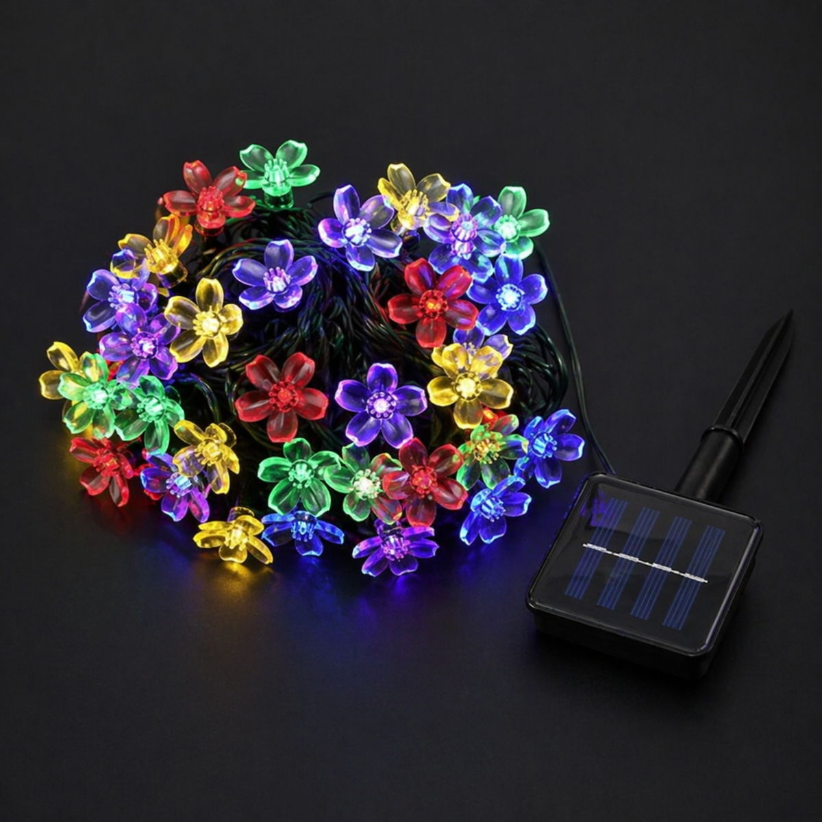 Solar Blossom Fairy Lights Outdoor Black