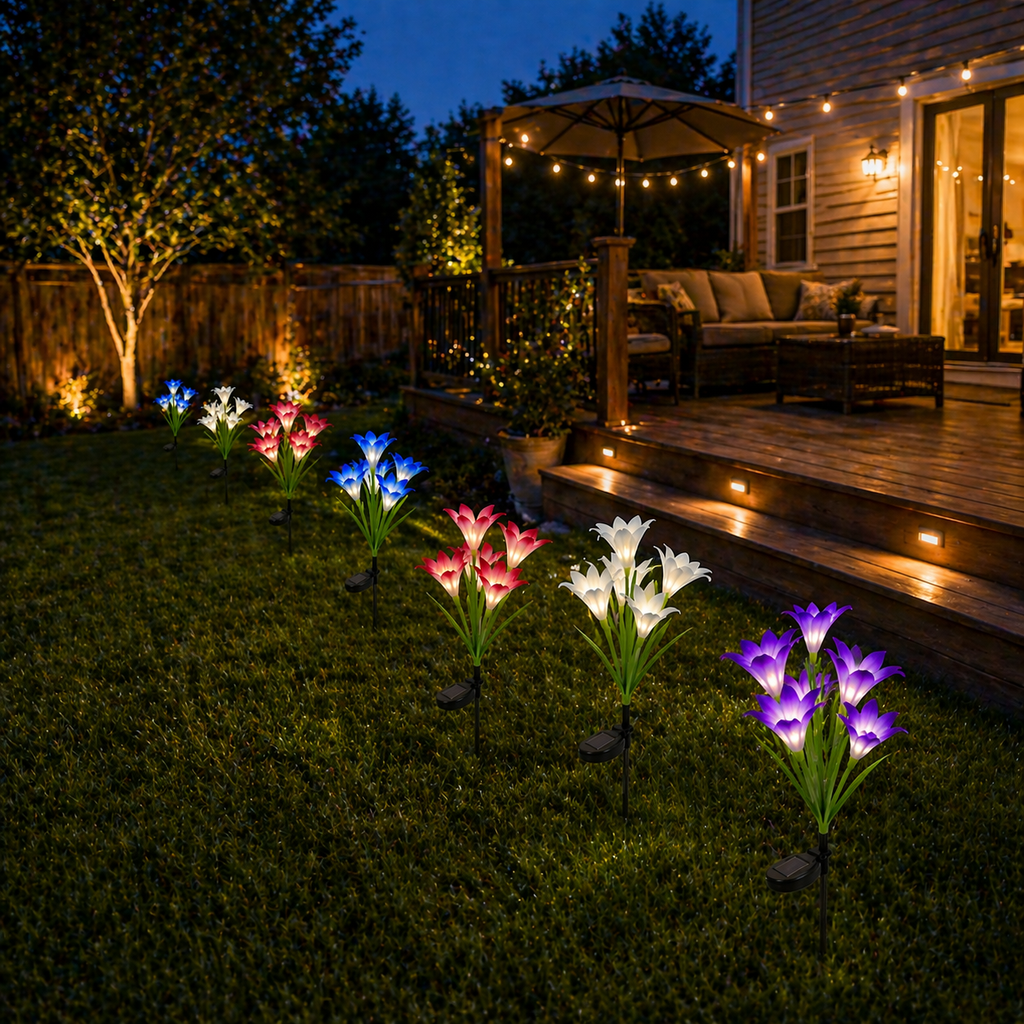 Solar Lily Flower Lights Outdoor – 4 Pack deck