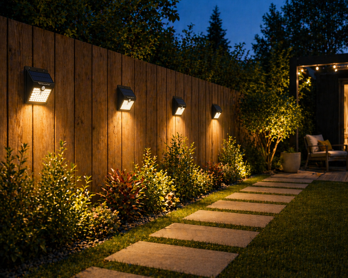 Solar Motion Sensor Lights 60 LED 4 pack editorial