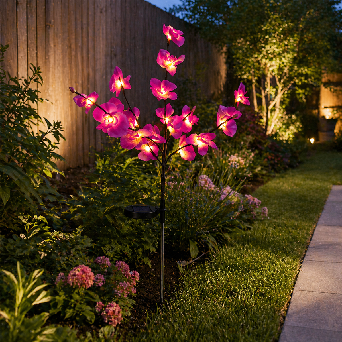 Solar Orchid Garden Lights back yard