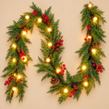 6FT Christmas Garland with 40 Globe Lights, Pinecones & Berries